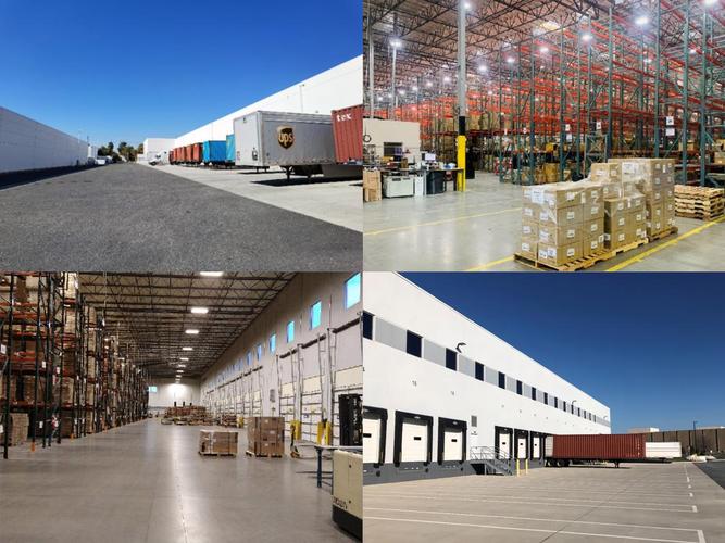 Warehouse exterior and interior views supporting international freight operations